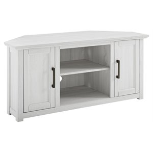 Maklaine 48&quot Rustic Wood Corner TV Stand in Whitewash Finish