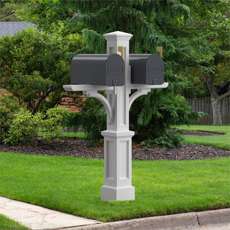 Maklaine Double Traditional Plastic Mail Post in White Finish