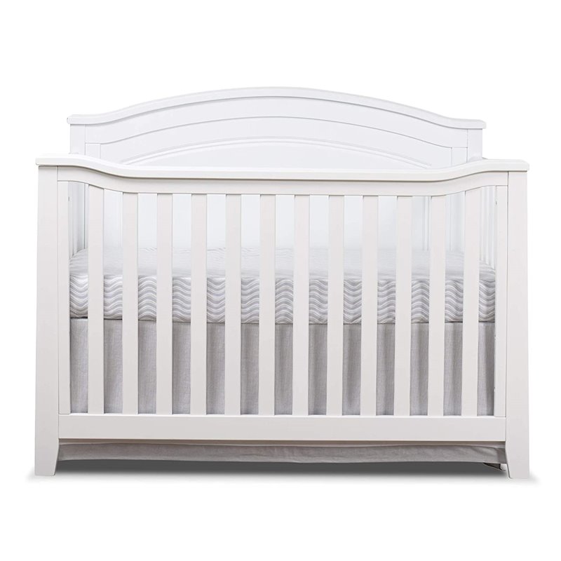 Maklaine Contemporary Wood Round Top Panel Crib in White Finish