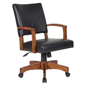 Maklaine Traditional Deluxe Wood Bankers Chair in Black Faux Leather