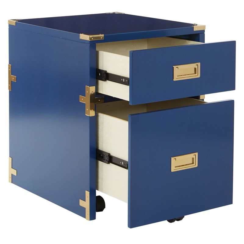 Maklaine 2 Drawer File Cabinet in Lapis Blue Engineered Wood Fully Assembled