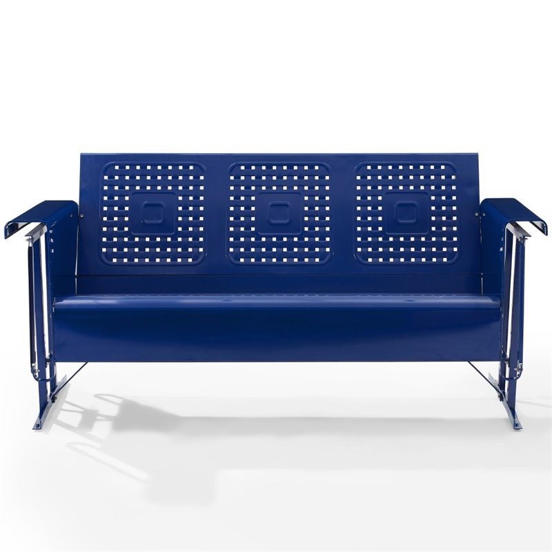 Maklaine Contemporary Retro Metal Patio Sofa Glider in Glossy Navy