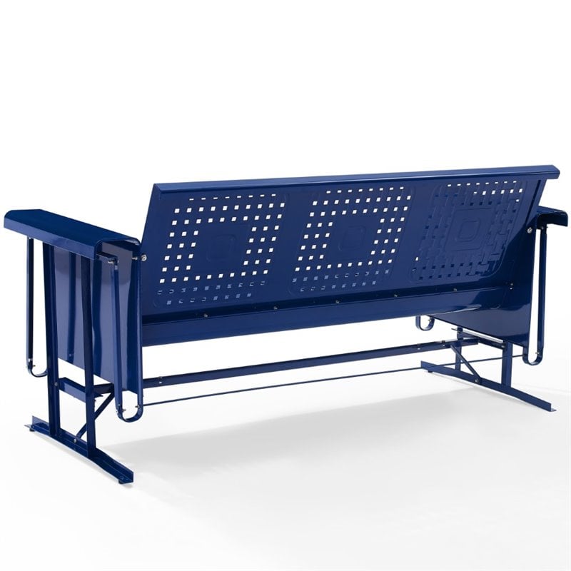 Maklaine Contemporary Retro Metal Patio Sofa Glider in Glossy Navy