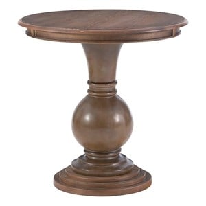 Maklaine Round Wood Accent Table Pedestal Base 26.5&quot High in Rustic Natural