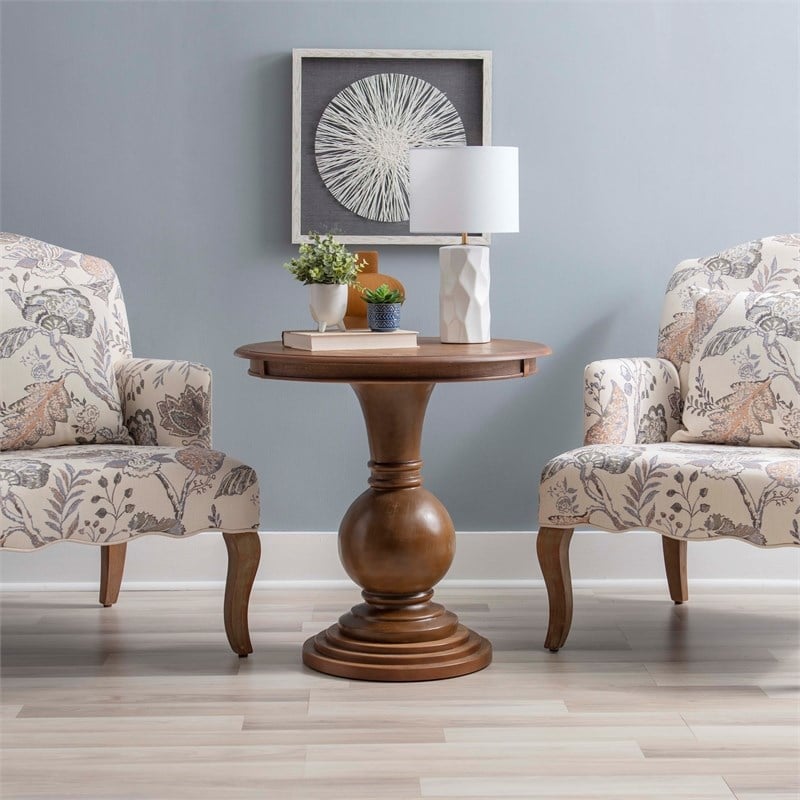 Maklaine Round Wood Accent Table Pedestal Base 26.5
