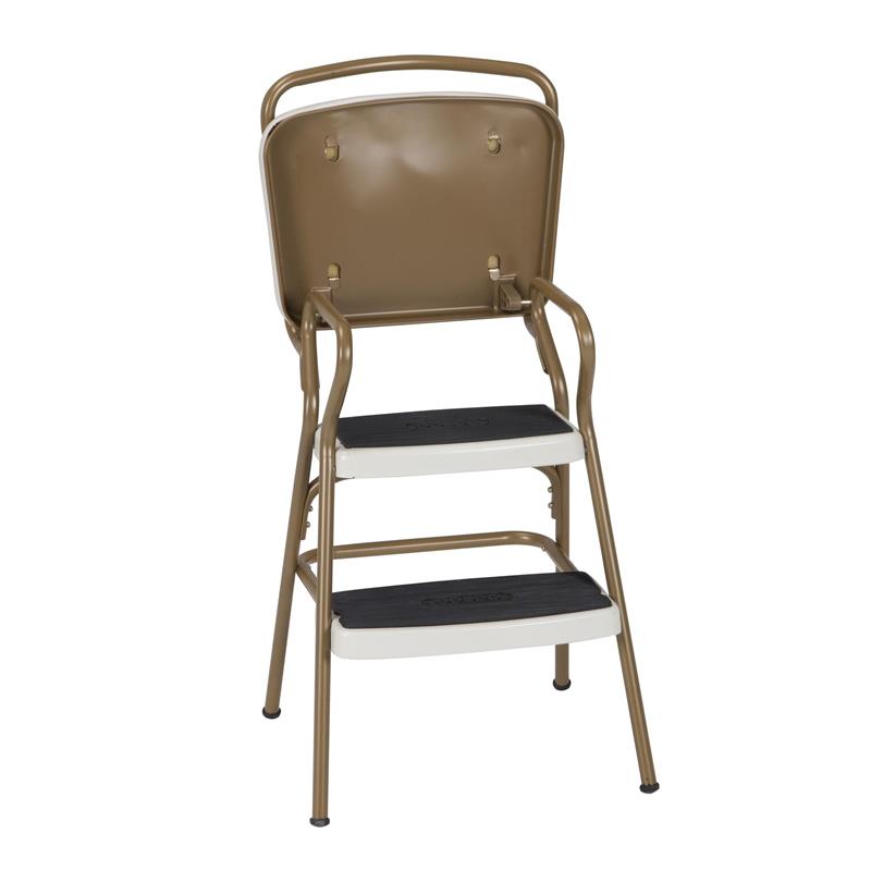 Maklaine Retro Chair + Step Stool with Flip-Up Seat in Gold and Cream