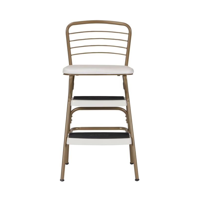 Maklaine Retro Chair + Step Stool with Flip-Up Seat in Gold and Cream