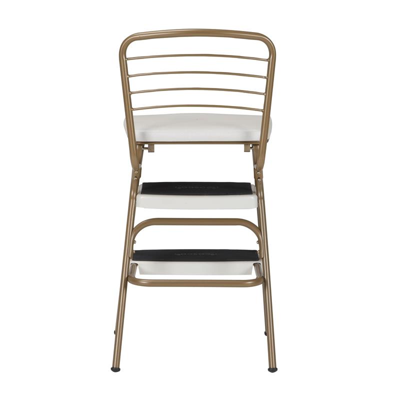 Maklaine Retro Chair + Step Stool with Flip-Up Seat in Gold and Cream