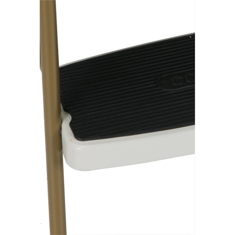 Maklaine Retro Chair + Step Stool with Flip-Up Seat in Gold and Cream