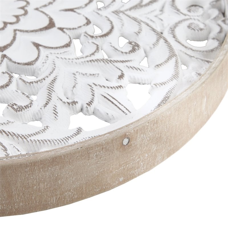 Maklaine 3-Piece Modern Firwood Medallion Trio Wall Decor Set in White