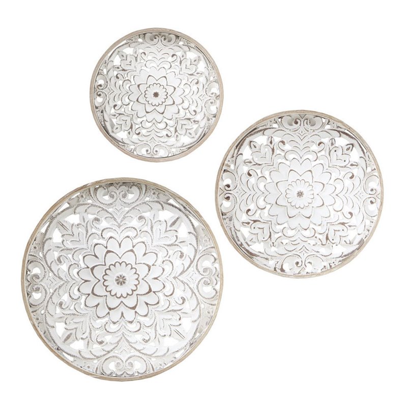Maklaine 3-Piece Modern Firwood Medallion Trio Wall Decor Set in White