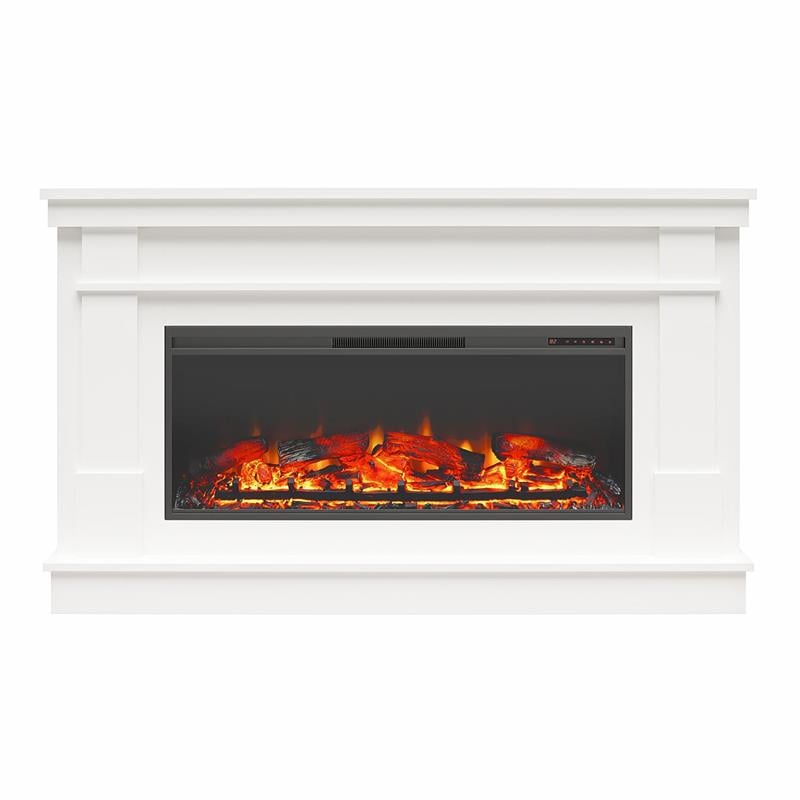 Maklaine Wide Mantel with Linear Electric Fireplace in White