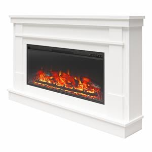 Maklaine Wide Mantel with Linear Electric Fireplace in White