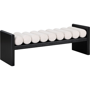 Maklaine Contemporary Solid Wood Rich Black Bench with Cream Boucle