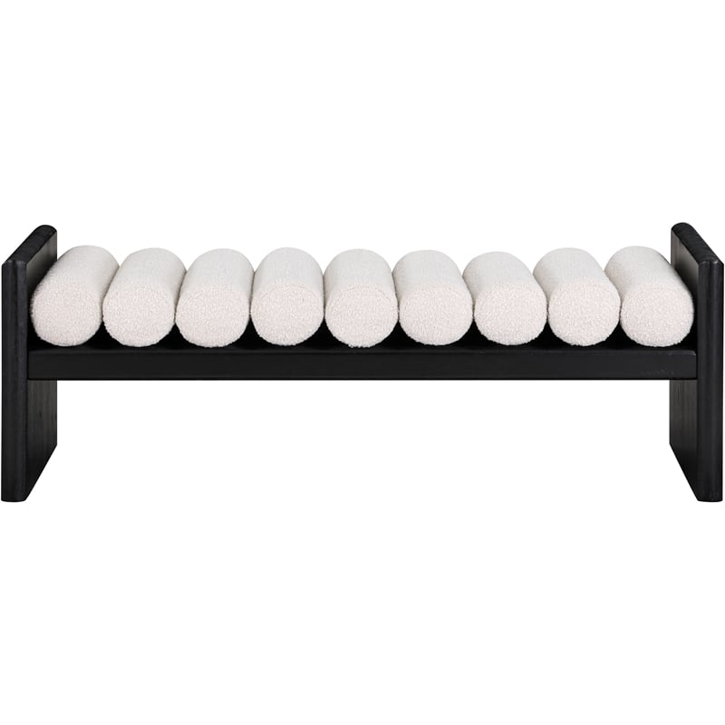 Maklaine Contemporary Solid Wood Rich Black Bench with Cream Boucle