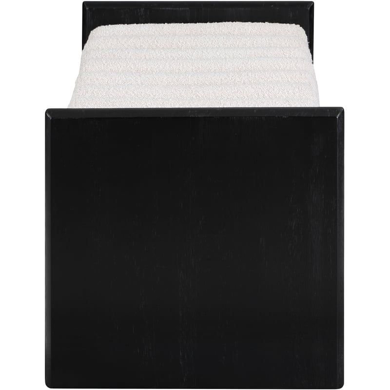 Maklaine Contemporary Solid Wood Rich Black Bench with Cream Boucle