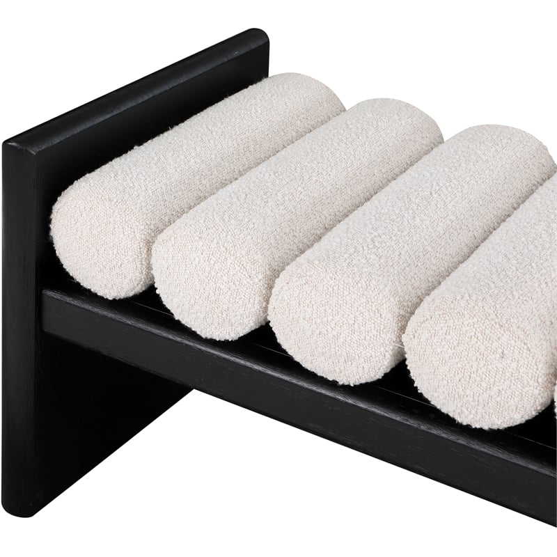 Maklaine Contemporary Solid Wood Rich Black Bench with Cream Boucle