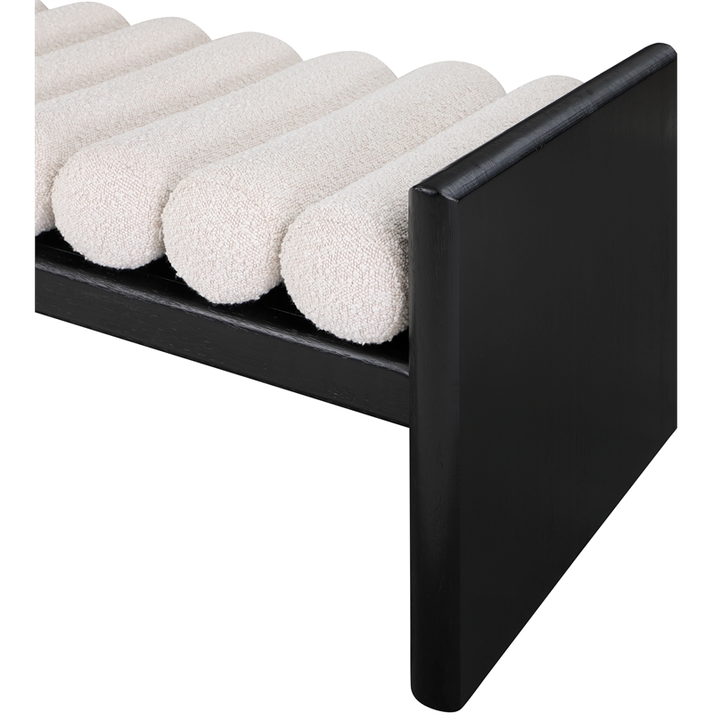 Maklaine Contemporary Solid Wood Rich Black Bench with Cream Boucle