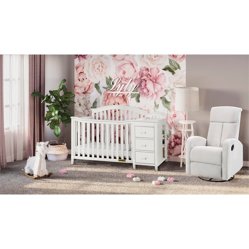 Maklaine Solid Wood 4-in-1 Convertible Crib & Changer in White