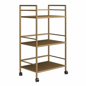 Maklaine Contemporary 3 Shelf Metal Rolling Utility Cart in Gold
