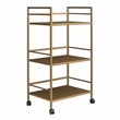 Maklaine Contemporary 3 Shelf Metal Rolling Utility Cart in Gold