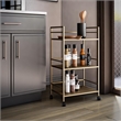 Maklaine Contemporary 3 Shelf Metal Rolling Utility Cart in Gold