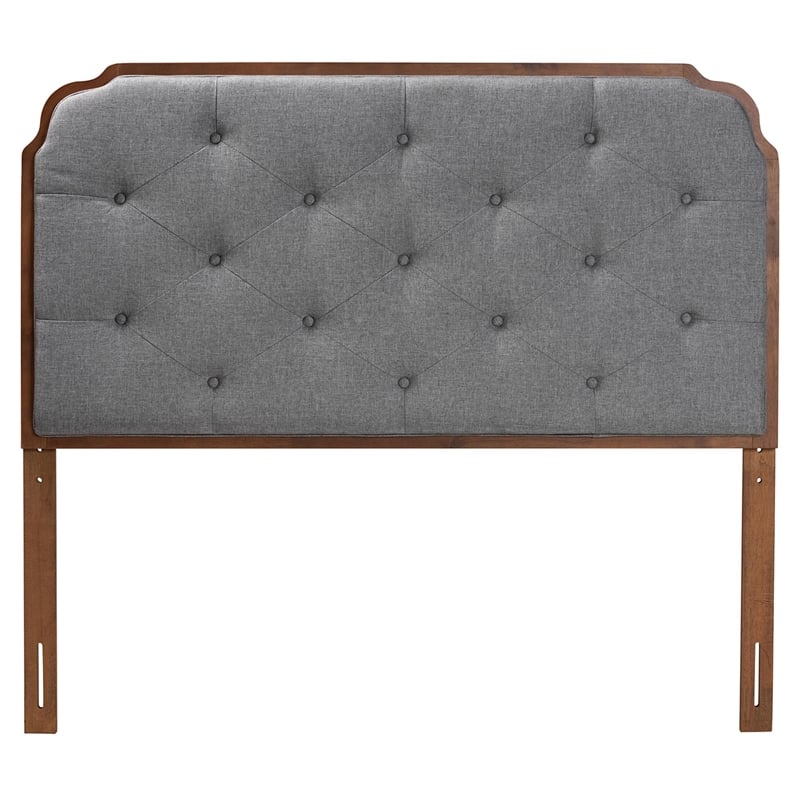 Maklaine Gray Fabric and Walnut Brown Wood King Size Headboard
