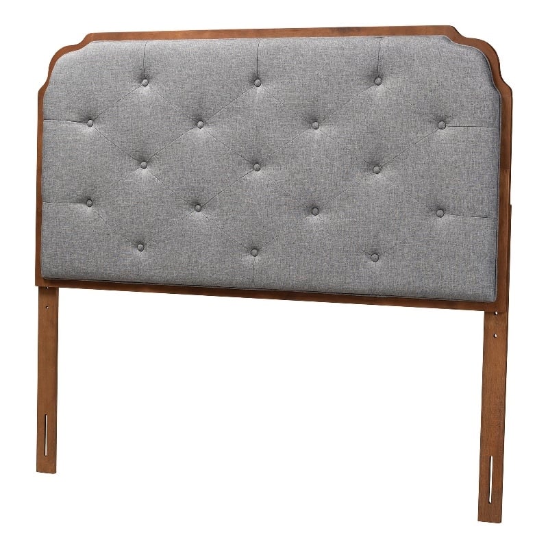 Maklaine Gray Fabric and Walnut Brown Wood King Size Headboard