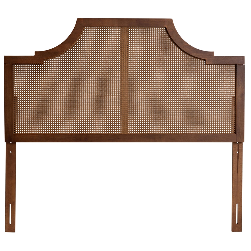 Maklaine Ash Walnut Finished Wood and Rattan King Size Headboard