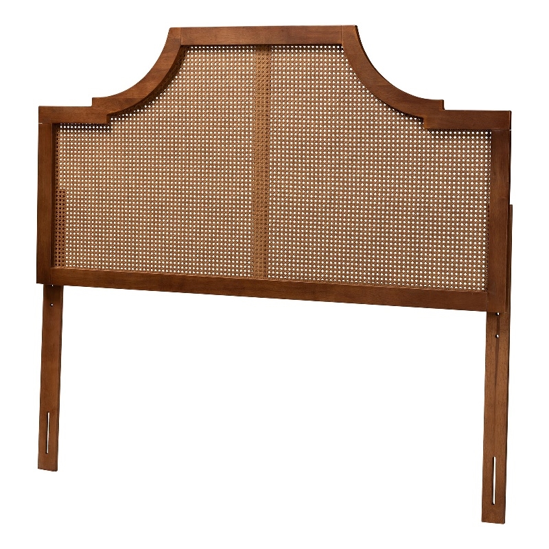 Maklaine Ash Walnut Finished Wood and Rattan King Size Headboard