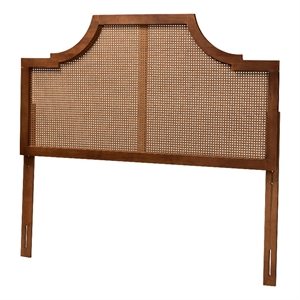 Maklaine Ash Walnut Finished Wood and Rattan King Size Headboard