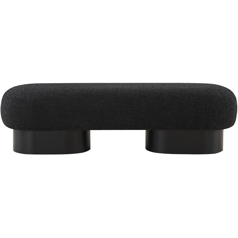 Maklaine Contemporary Luxurious Black Finish Boucle Fabric Bench
