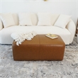 Maklaine Modern Living Room Tan Genuine Leather Rectangle Ottoman