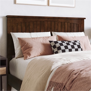 Maklaine Full Coastal Solid Wood Panel Headboard in Walnut Finish