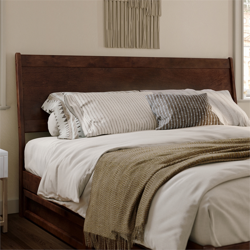 Maklaine King Sized Solid Hardwood Panel Headboard in Walnut Brown