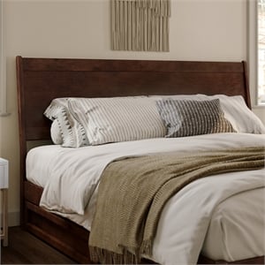 Maklaine King Sized Solid Hardwood Panel Headboard in Walnut Brown