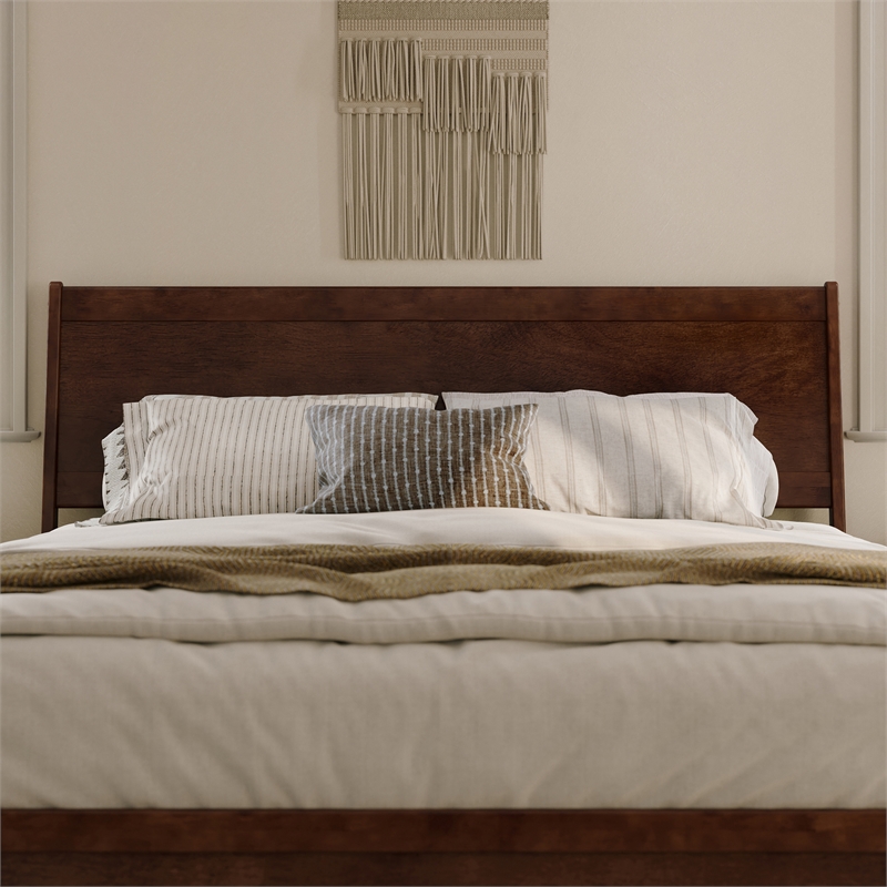 Maklaine King Sized Solid Hardwood Panel Headboard in Walnut Brown