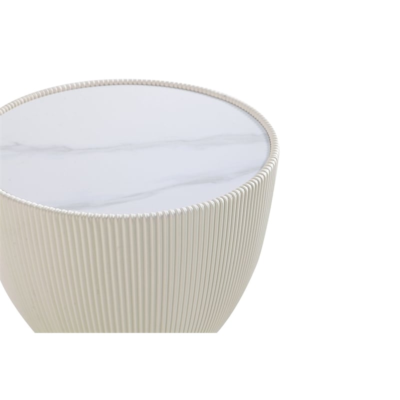 Maklaine Contemporary End Table with Steel Frame in Cream - Set of 2