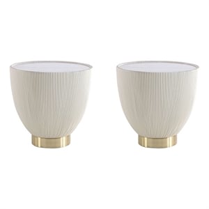 Maklaine Contemporary End Table with Steel Frame in Cream - Set of 2