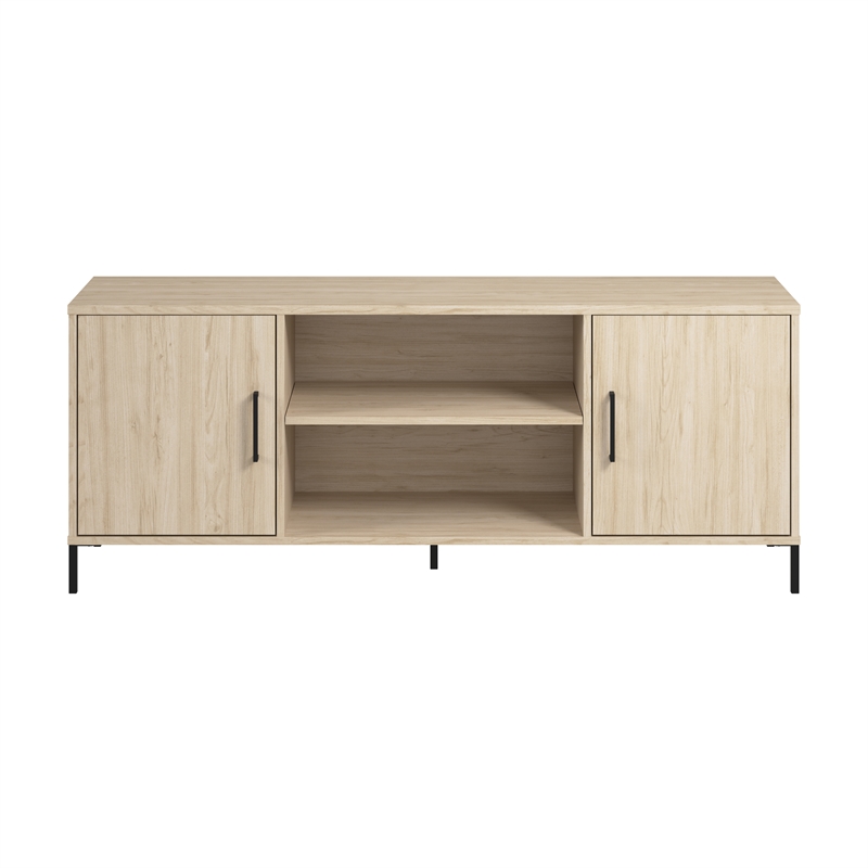 Maklaine 58W TV Stand with Doors and Shelves in Natural Elm - Engineered Wood