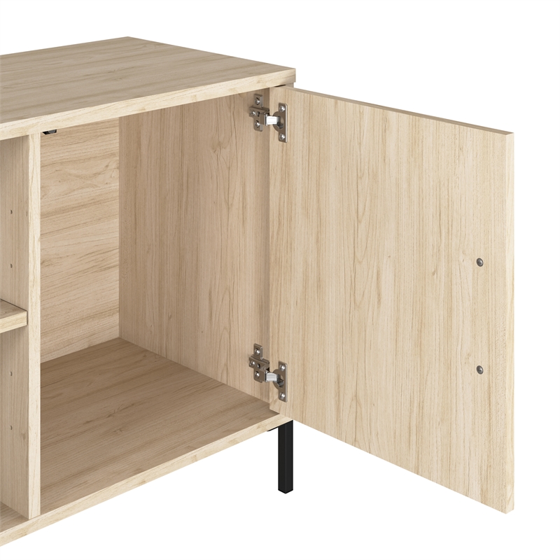 Maklaine 58W TV Stand with Doors and Shelves in Natural Elm - Engineered Wood
