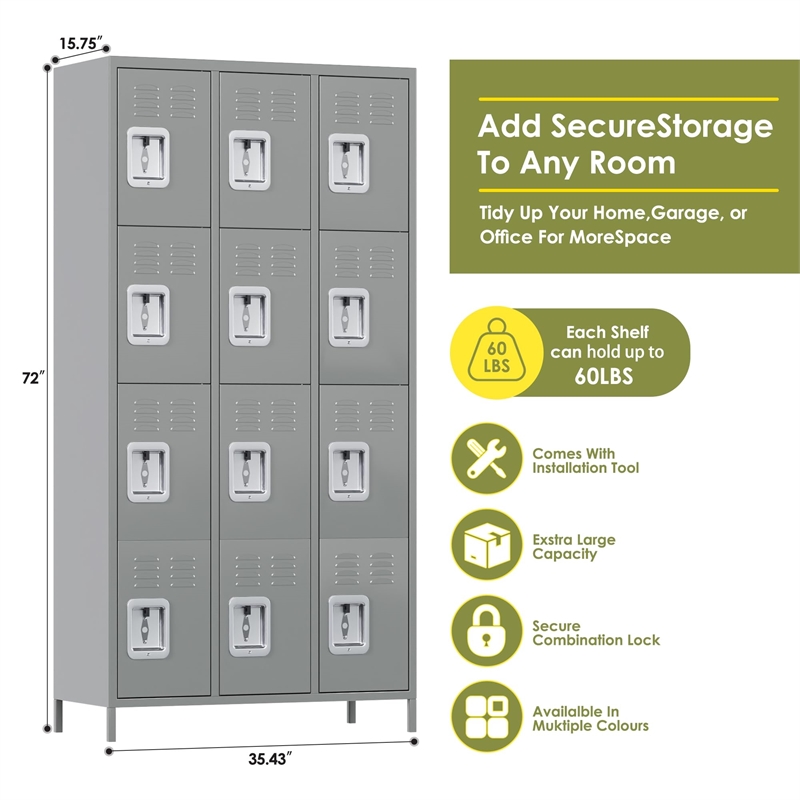 Maklaine Metal Locker with 12 Door for School and Employee Light Gray