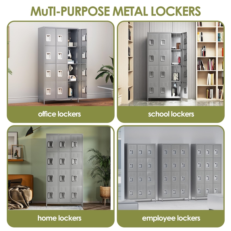 Maklaine Metal Locker with 12 Door for School and Employee Light Gray