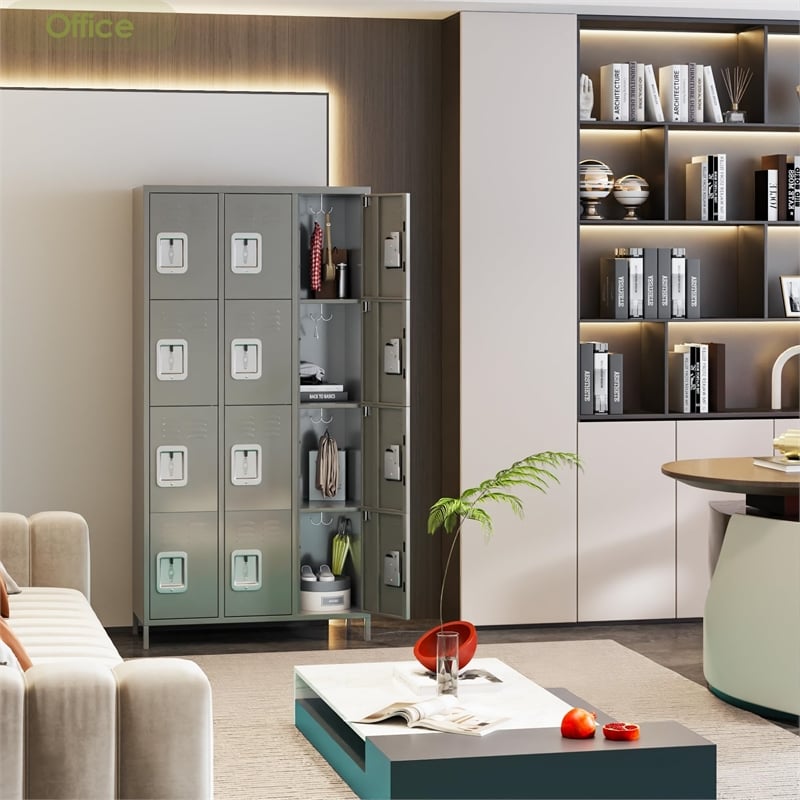 Maklaine Metal Locker with 12 Door for School and Employee Light Gray