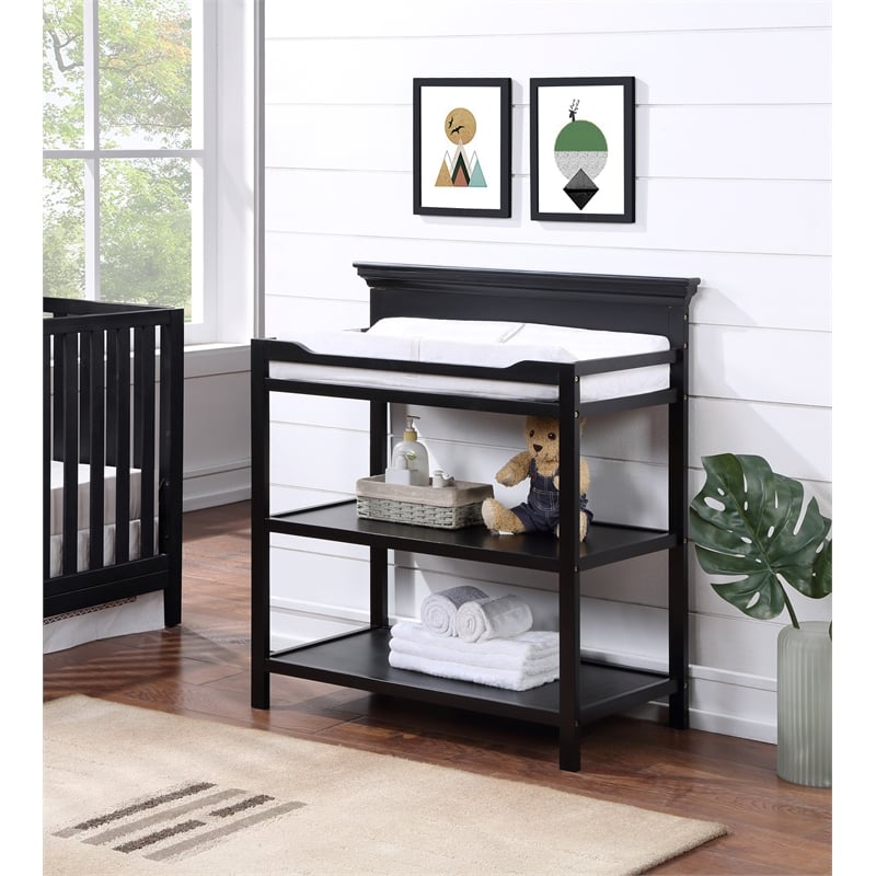 Maklaine Contemporary Wood Universal Changing Table in Black