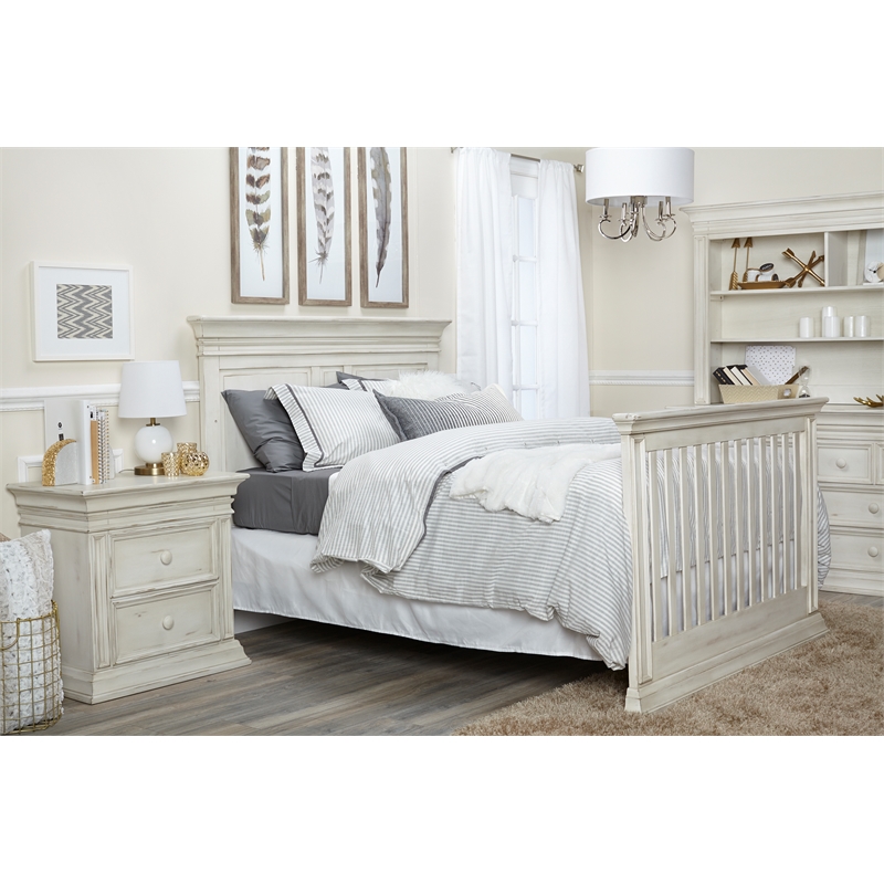 Maklaine Contemporary Wood Full Bed Conversion Kit Antique White