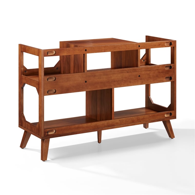 Maklaine Contemporary Wood Large Record Storage Console Walnut