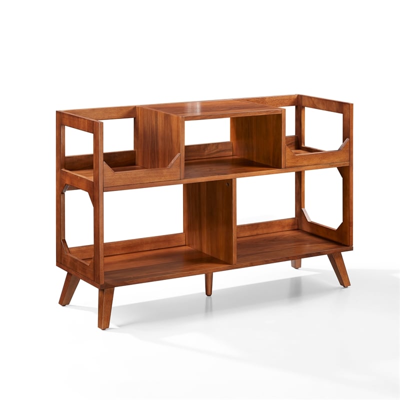 Maklaine Contemporary Wood Large Record Storage Console Walnut