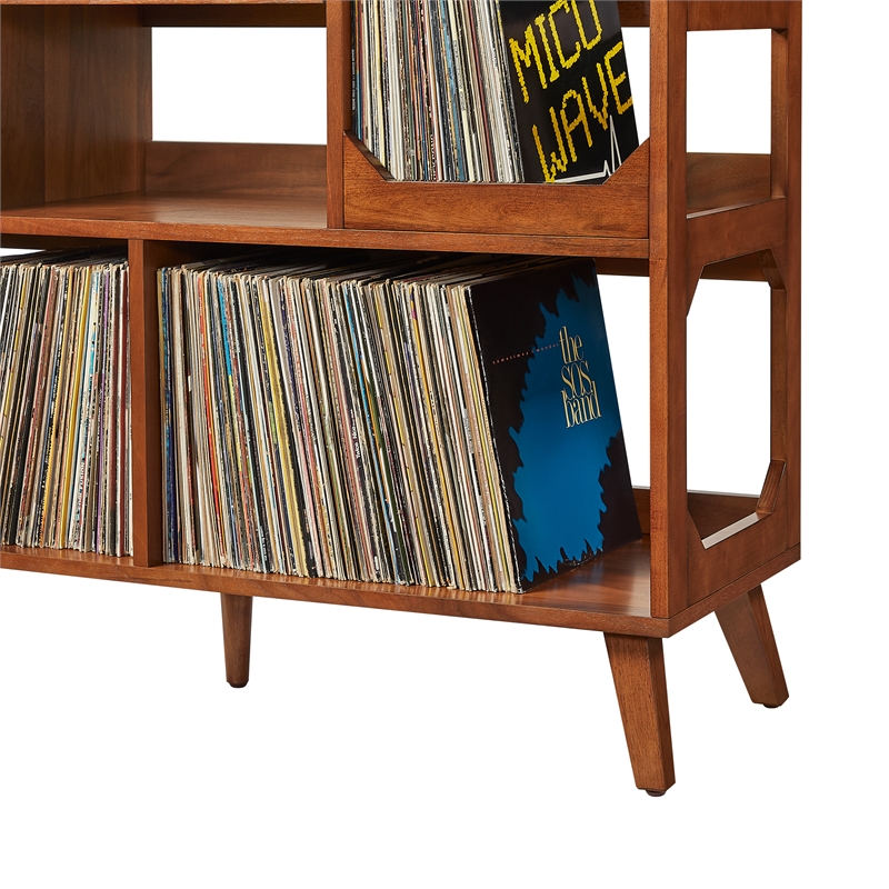 Maklaine Contemporary Wood Large Record Storage Console Walnut