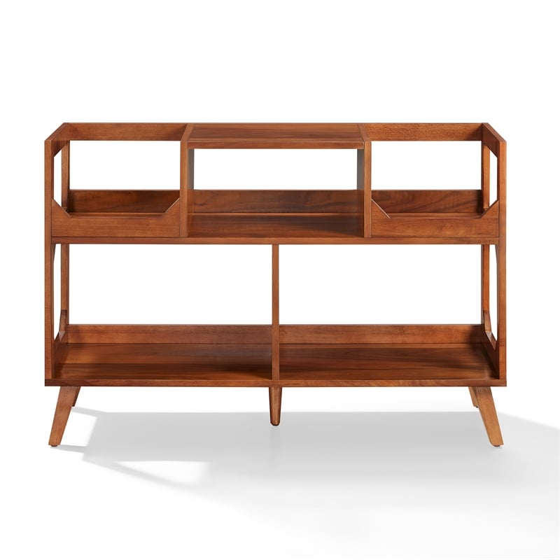 Maklaine Contemporary Wood Large Record Storage Console Walnut